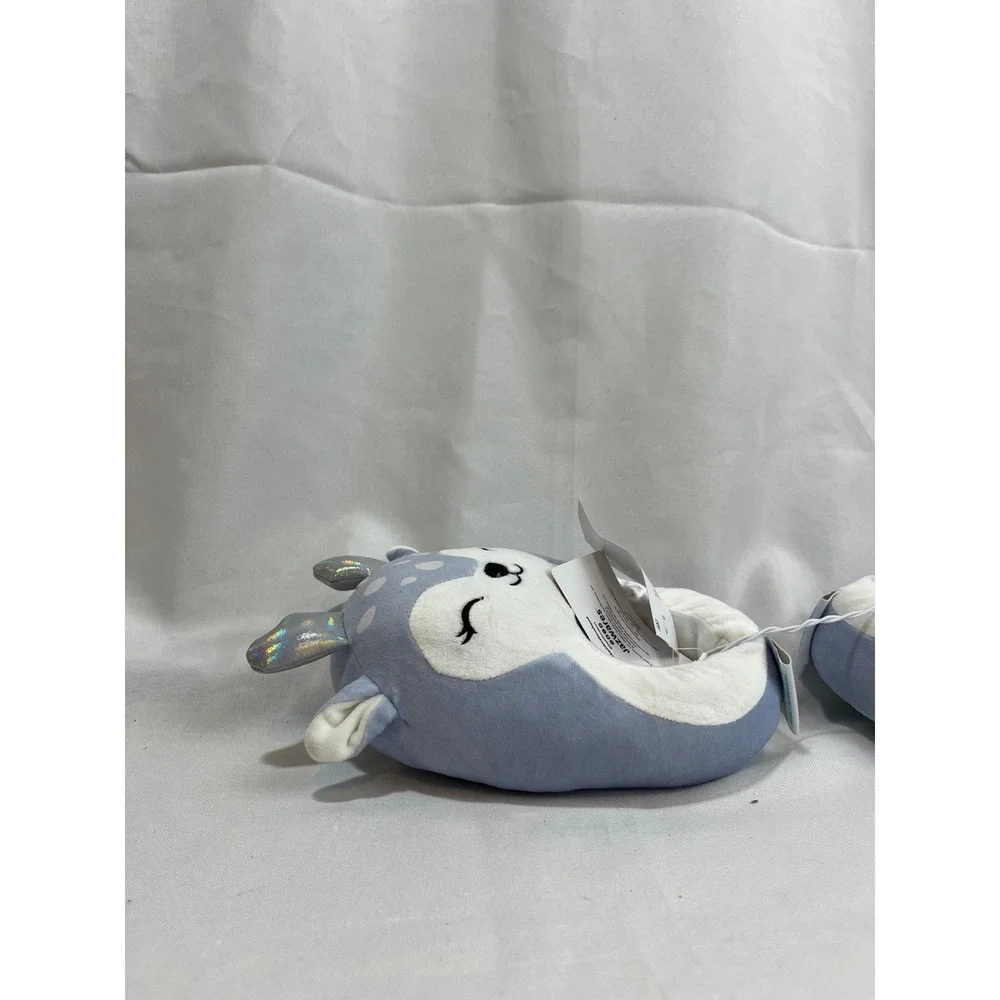 Squishmallows Blue‎ Deer Plush Slippers Iridescent Antlers Size 11/12 NWT